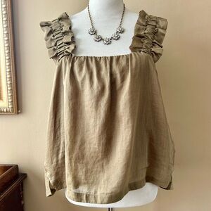 Frame Ruffle Strap Tank Top Button Back Moss Green Square Neck Size XL